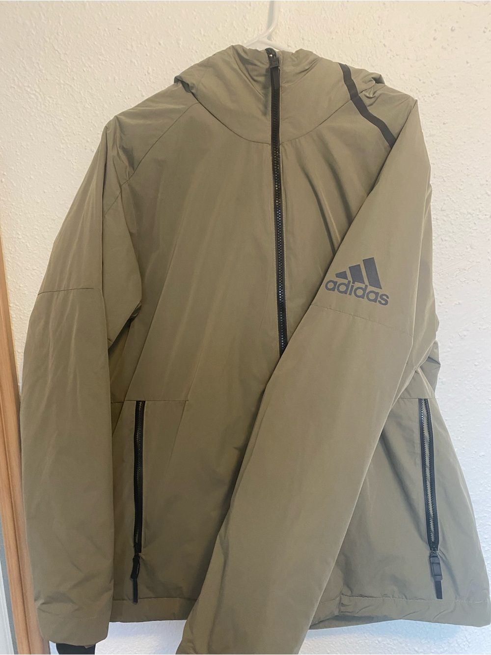 adidas Olive Hooded Performance Jacket with Logo